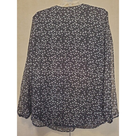 Coldwater Creek Black Dotted V-Neck Long Sleeve Chiffon Lined Blouse Size Medium - Picture 4 of 6